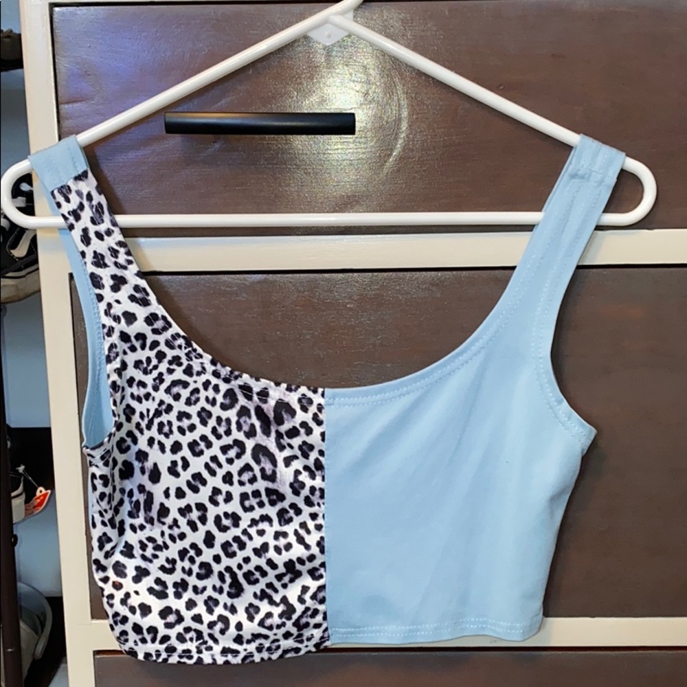 croped tank top. half cheetah half baby blue